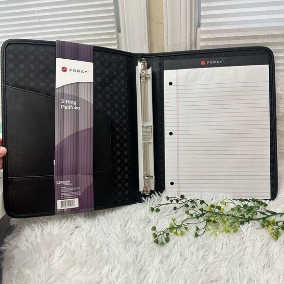 Foray 3 Ring Black Faux Leather Padfolio Binder 1” Ring NEW 13” x 11” Organizer - Picture 4 of 9